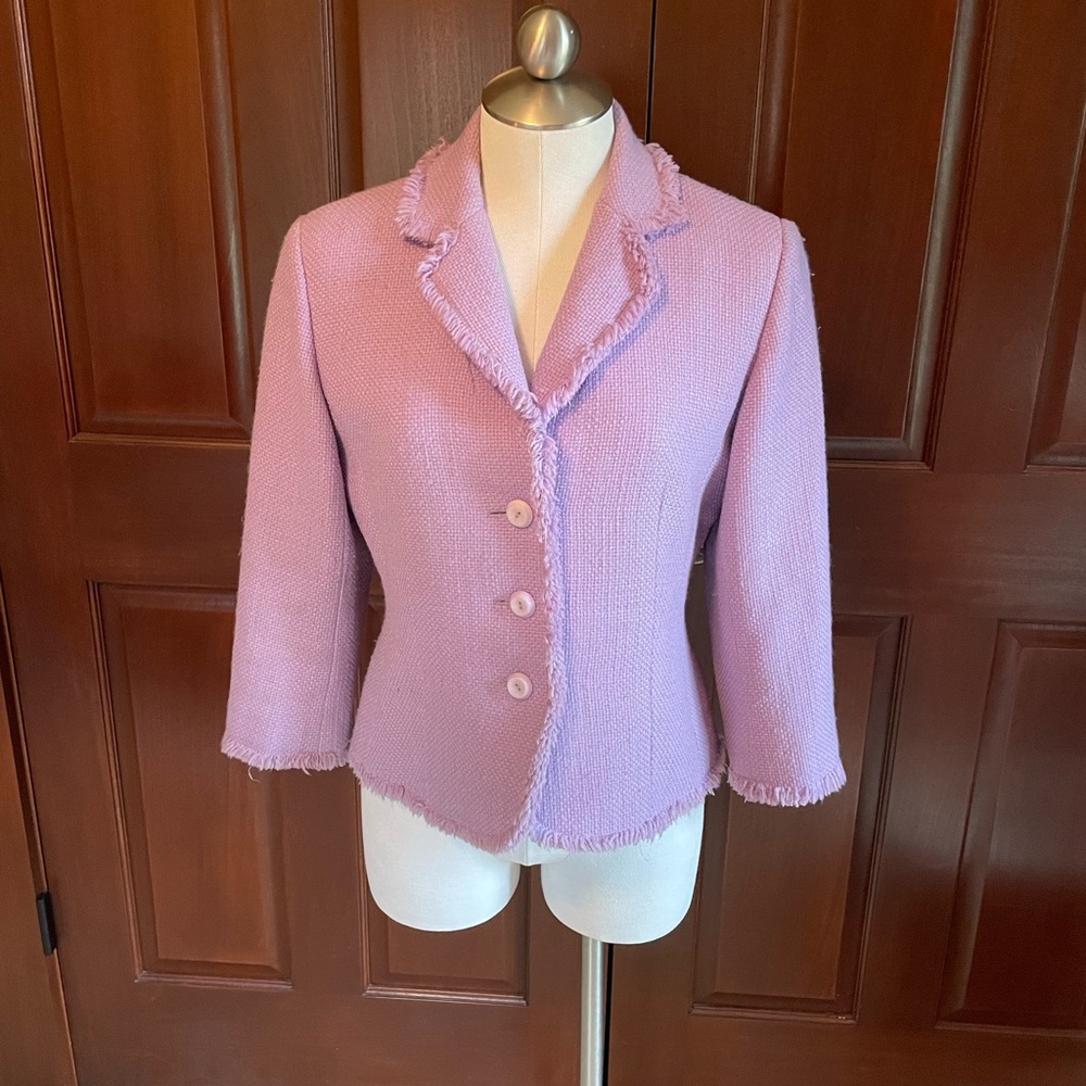 Ladies INC purple jacket size 6 with black bow on the back of the jacket.